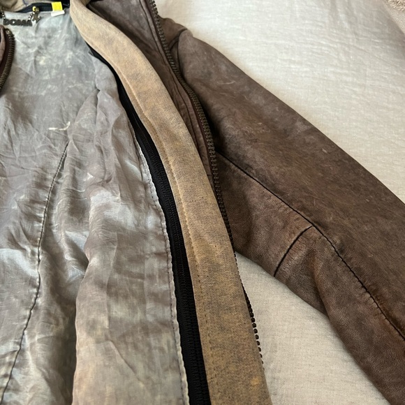 Woman’s brown, leather jacket. Size S. Attached hood. Purchased at Holt Renfrew. - Picture 4 of 9